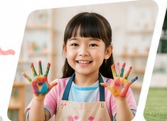 Asian child enjoying an art activity