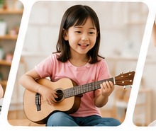 Asian child learning music
