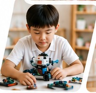 Asian child building a robotics project